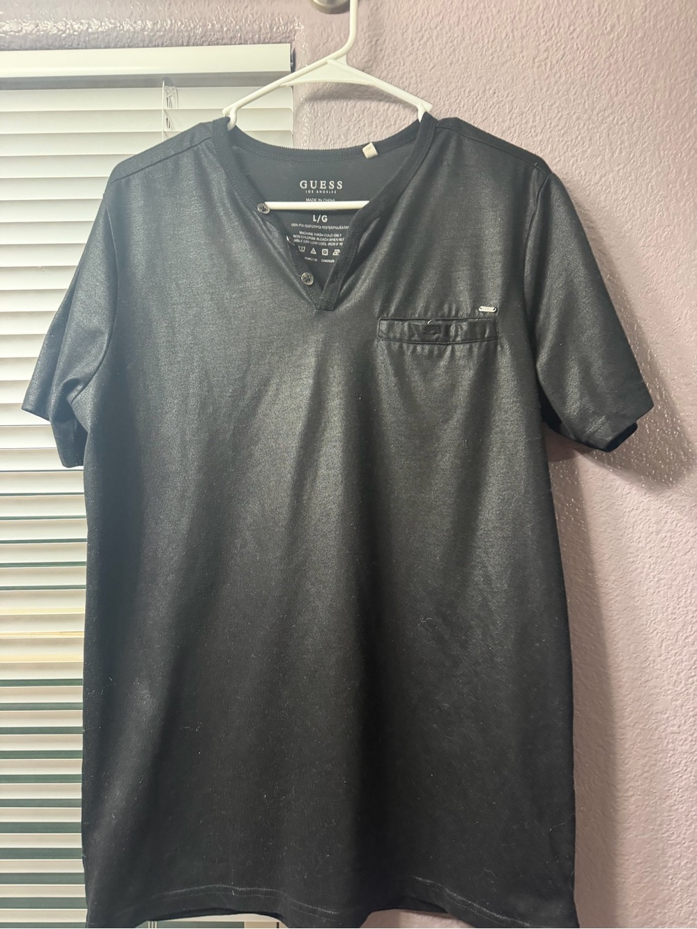 GUESS Black Short Sleeve Henley with Chest Pocket